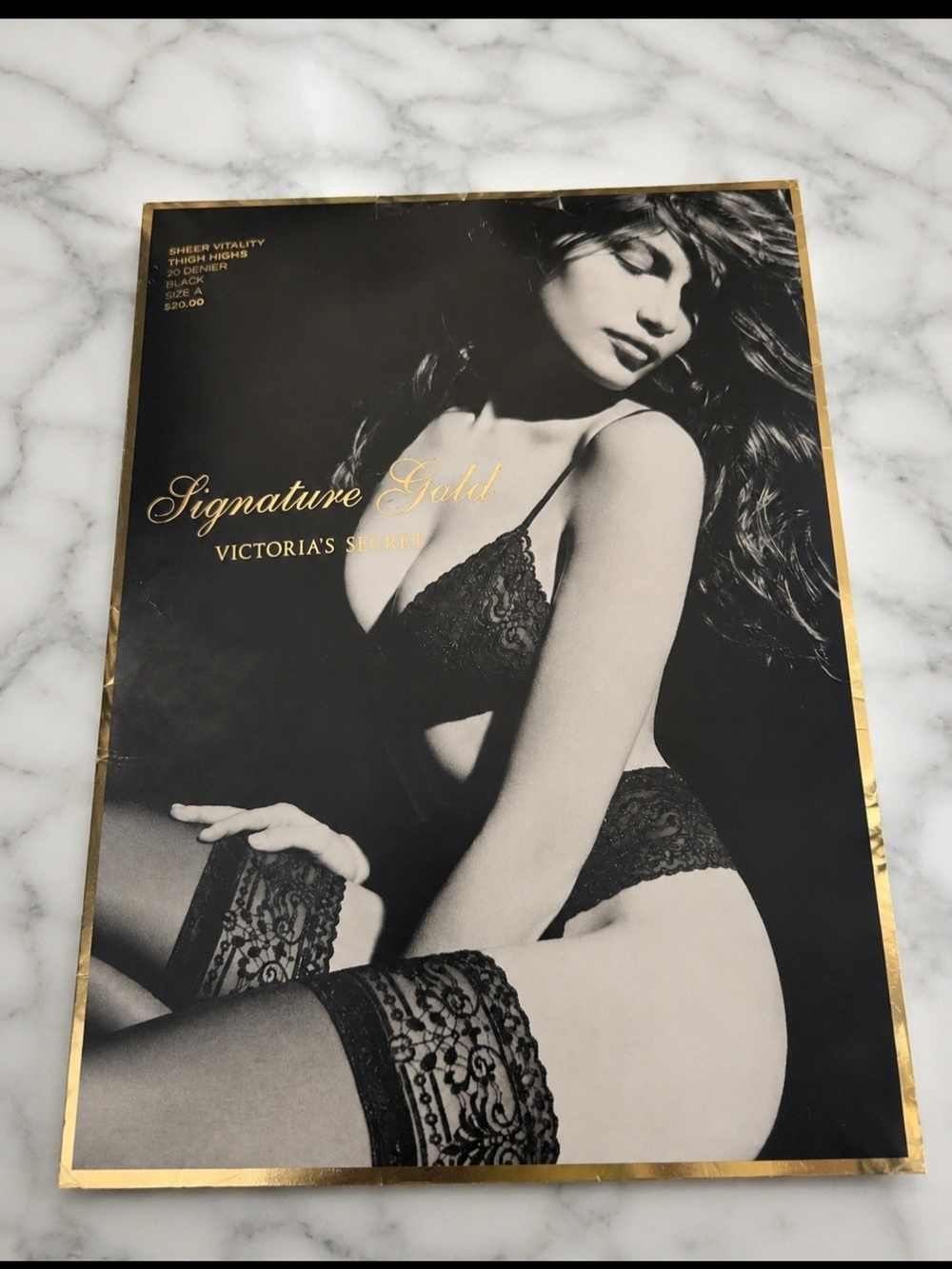 Victoria's Secret Black & Gold Signature Sheer Lace Thigh Highs